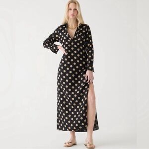J.Crew Bungalow maxi popover dress in dot linen BY803 XS NWT
